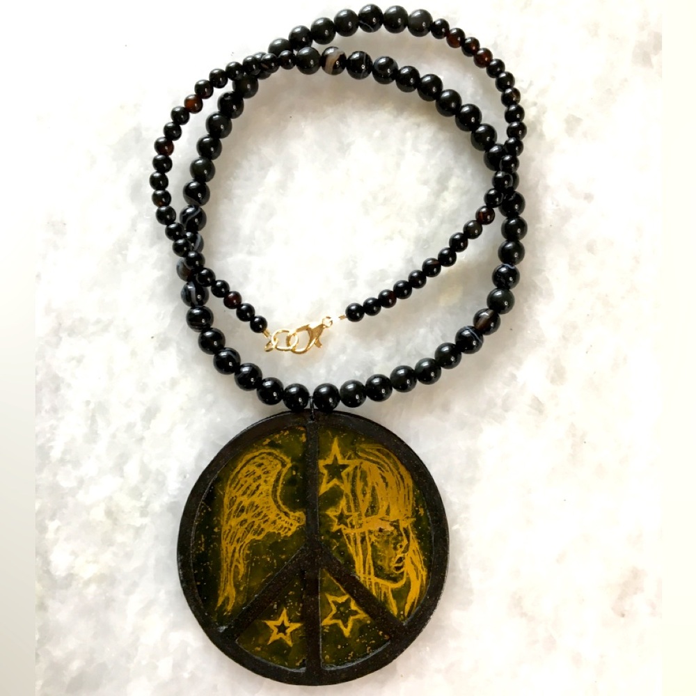 Peace Necklace | Handcrafted with black onyx and black agate beaded 18” necklace - Picture 16 of 16